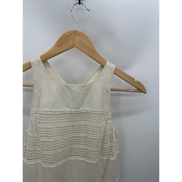 Ann Taylor LOFT Dress Women 0 Cream Ivory Lace Stripe Sleeveless Linen Blend - Picture 4 of 9
